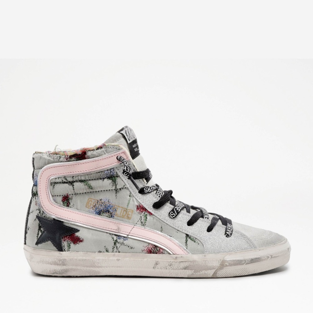 Golden Goose Slide High-Top Floral Lace-Up Sneakers 40